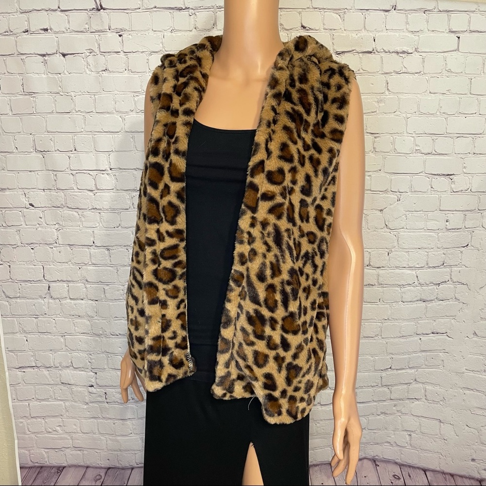 Anthropologie NWT soft leopard print vest open jacket w/big hood size small - Picture 4 of 11